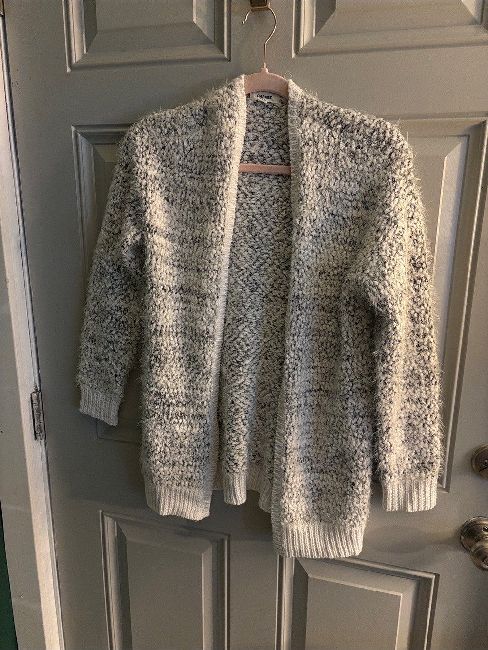 Garage Marled Cream and Gray Open-Front Cardigan